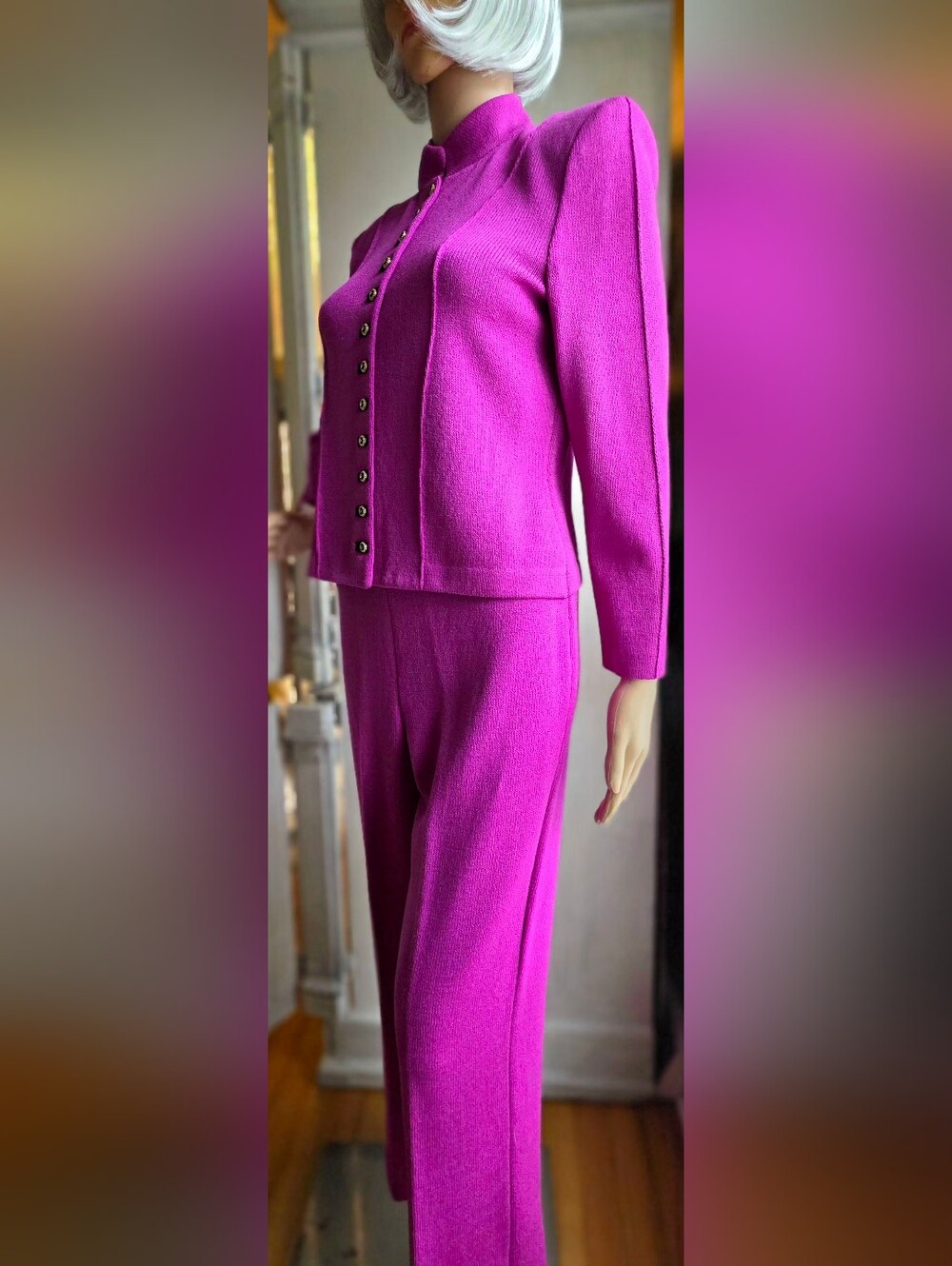St John Collection Wild Orchid Wool Rayon Jacket Pants Set Sz 2, 4